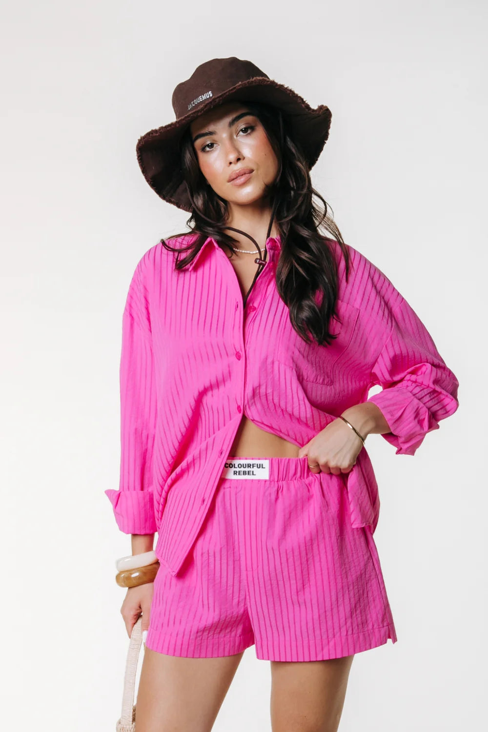 COLOURFUL REBEL SHORT LYN TONAL STRIPE BRIGHT PINK