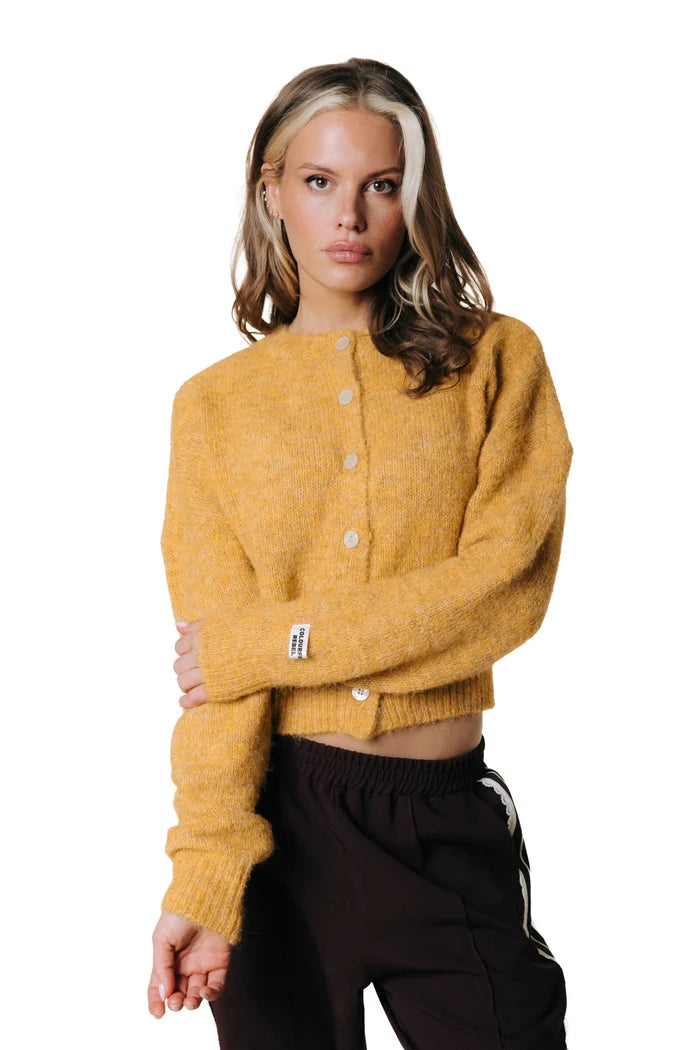 COLOURFUL REBEL VEST YARA KNITTED CARDIGAN OCHRE YELLOW