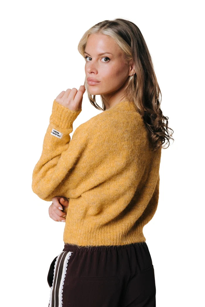 COLOURFUL REBEL VEST YARA KNITTED CARDIGAN OCHRE YELLOW