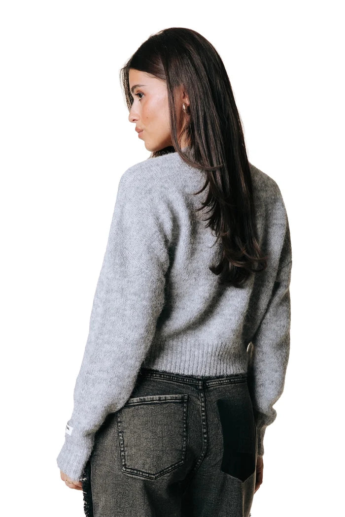 COLOURFUL REBEL VEST YARA KNITTED CARDIGAN MEDIUM GREY
