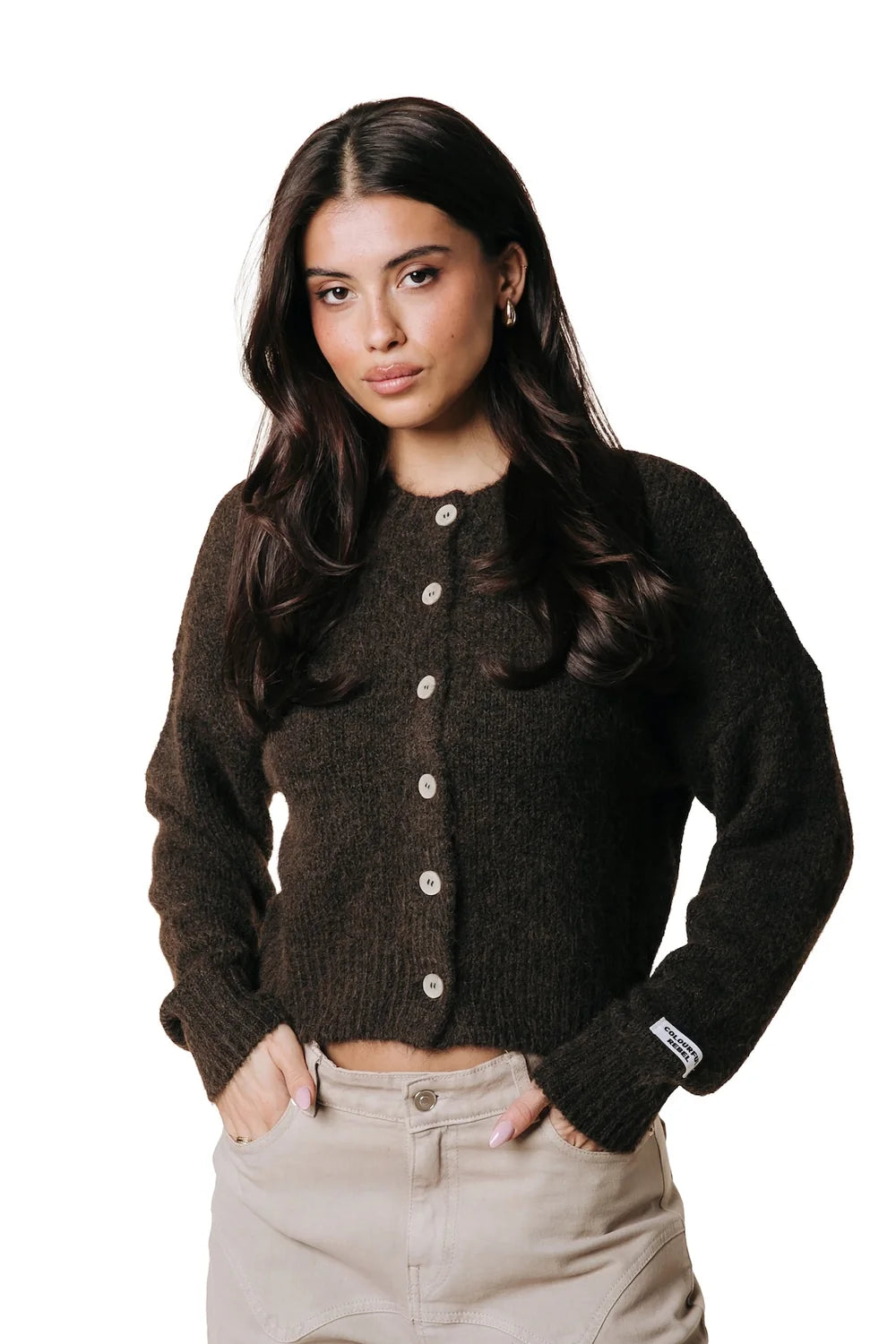 COLOURFUL REBEL VEST YARA KNITTED CARDIGAN BROWN