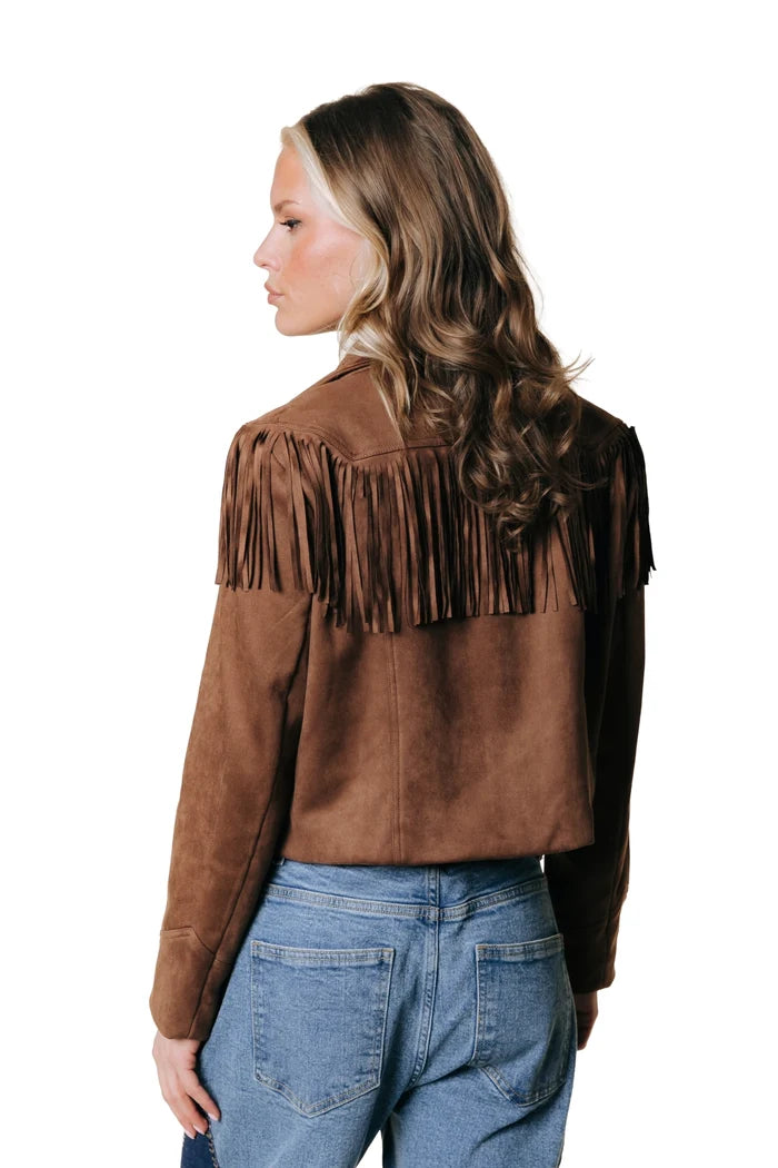 COLOURFUL REBEL BLAZER GIGI FRINGE CROPPED BROWN