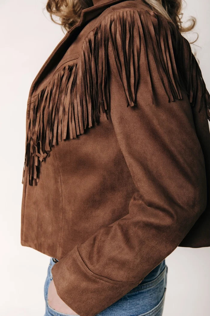 COLOURFUL REBEL BLAZER GIGI FRINGE CROPPED BROWN