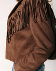 COLOURFUL REBEL BLAZER GIGI FRINGE CROPPED BROWN