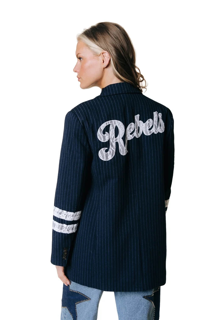 COLOURFUL REBEL BLAZER JESRA PINSTRIPE SINGLE BREASTED DARK BLUE