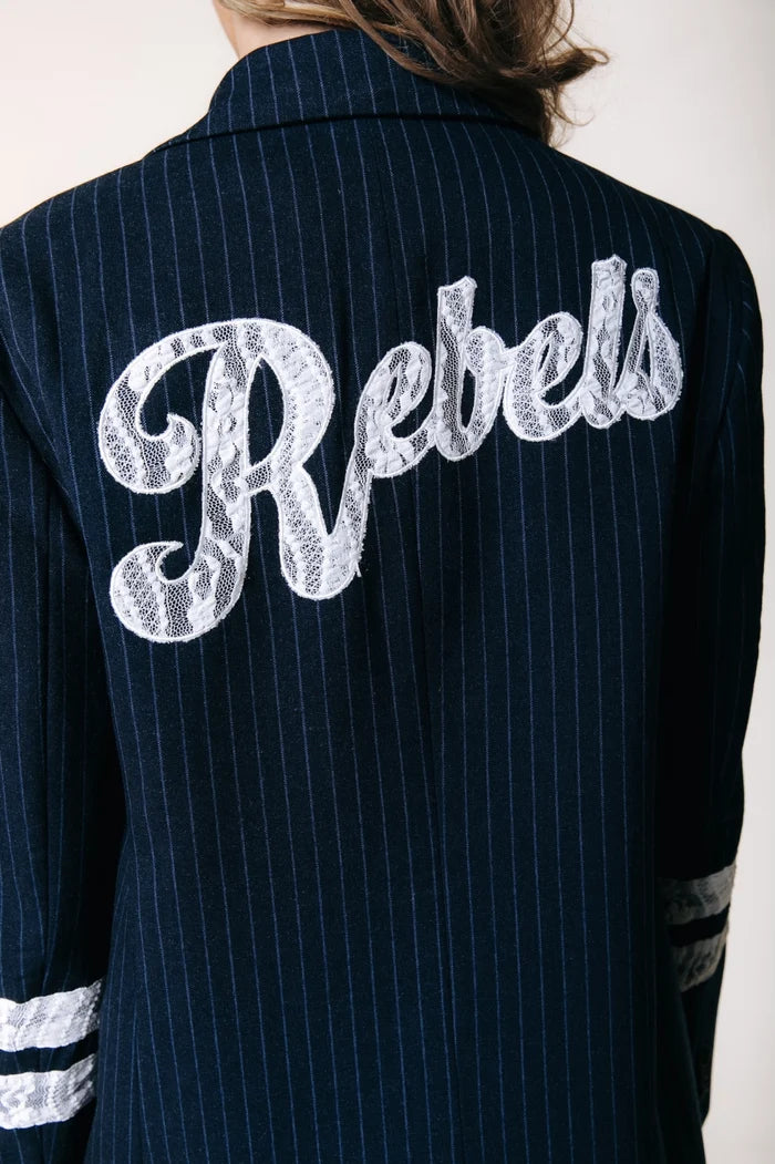 COLOURFUL REBEL BLAZER JESRA PINSTRIPE SINGLE BREASTED DARK BLUE