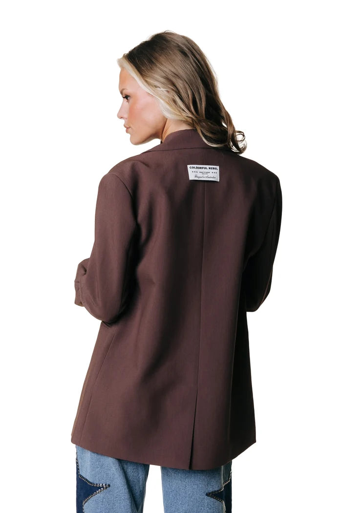 COLOURFUL REBEL BLAZER MIMMI LACE PEPLUM SLEEVE BROWN