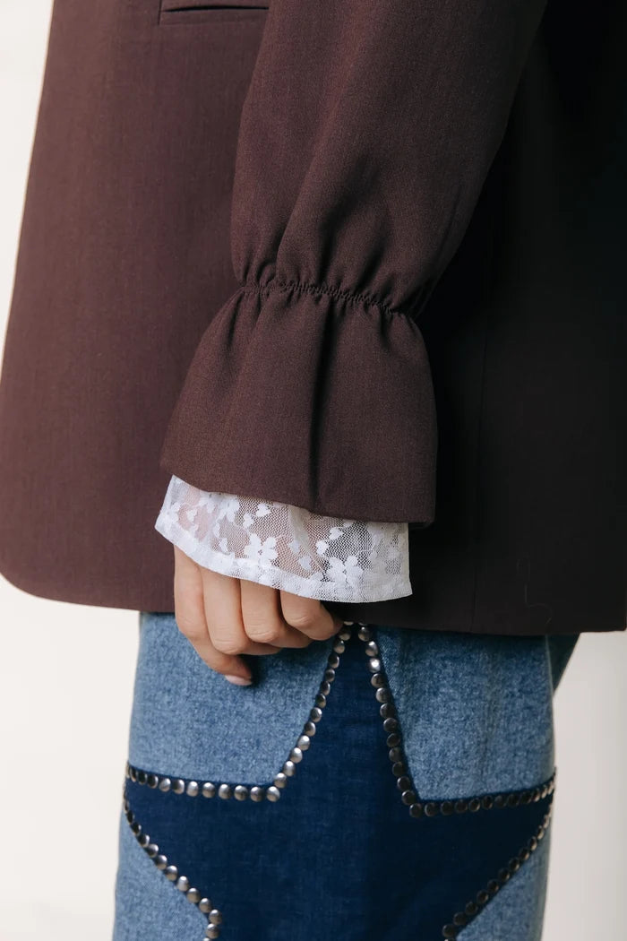 COLOURFUL REBEL BLAZER MIMMI LACE PEPLUM SLEEVE BROWN