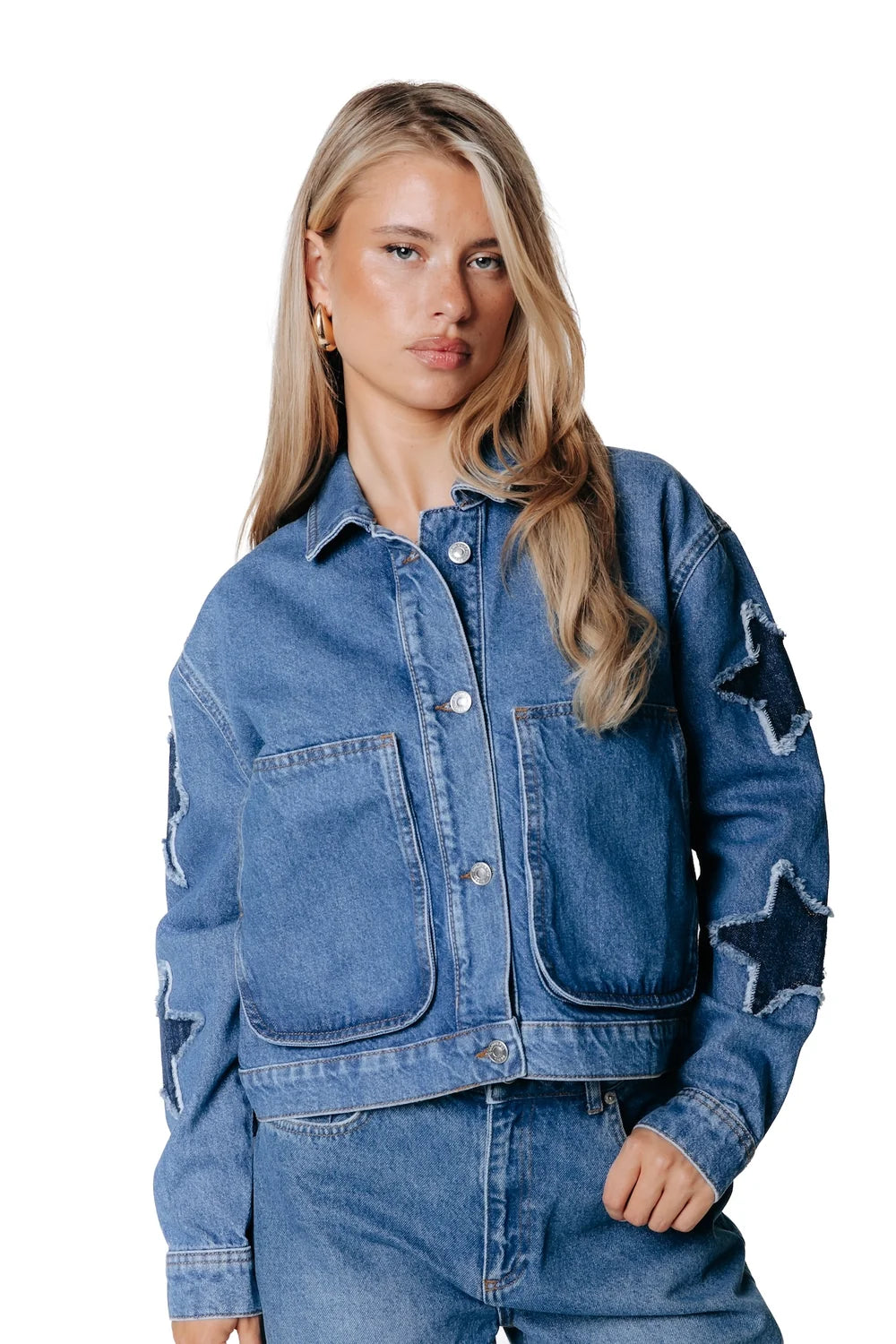 COLOURFUL REBEL JACK JO STAR WORKER JACKET MID BLUE DENIM