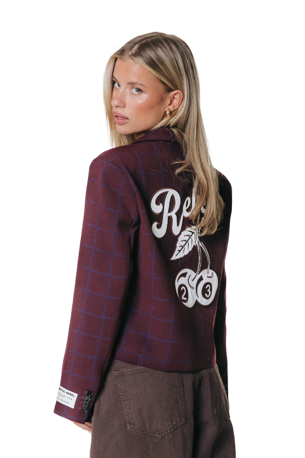 COLOURFUL REBEL BLAZER DOVA CHECK CROPPED RED