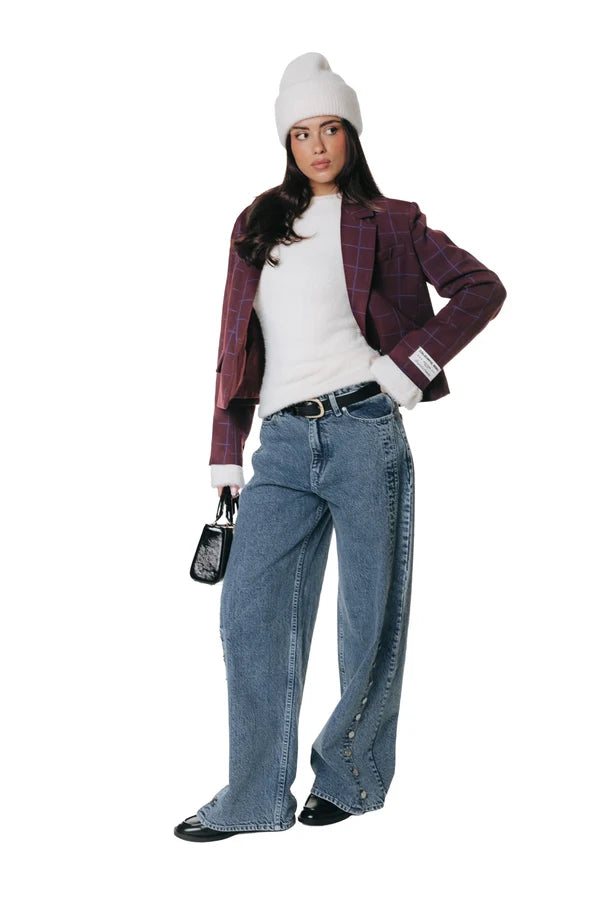 COLOURFUL REBEL BLAZER DOVA CHECK CROPPED RED
