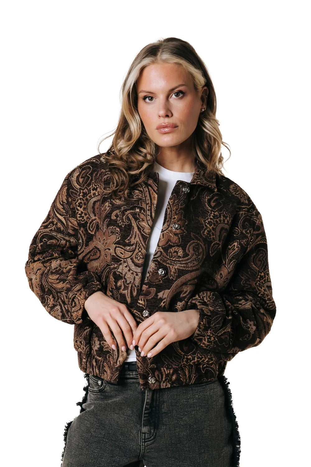 COLOURFUL REBEL JACK BENTE PAISLEY JACQUARD BOMBER JACKET BROWN