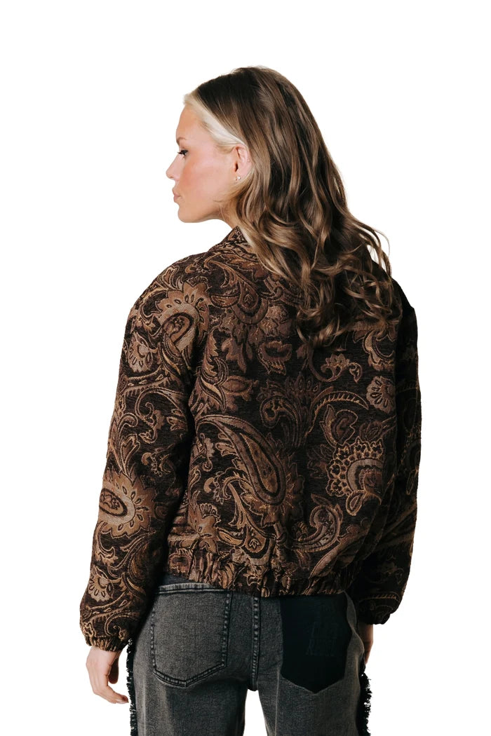 COLOURFUL REBEL JACK BENTE PAISLEY JACQUARD BOMBER JACKET BROWN