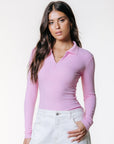 COLOURFUL REBEL TOP ALEX ZIP RIB LONGSLEEVE POLO PINK