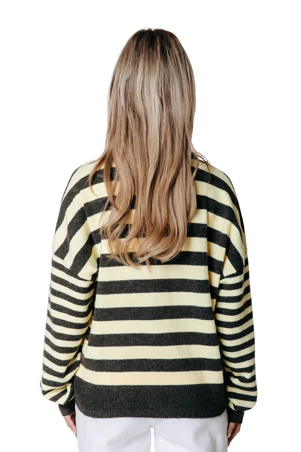 COLOURFUL REBEL PULLOVER LINSEY STRIPED FLUFFY KNIT BROWN/YELLOW