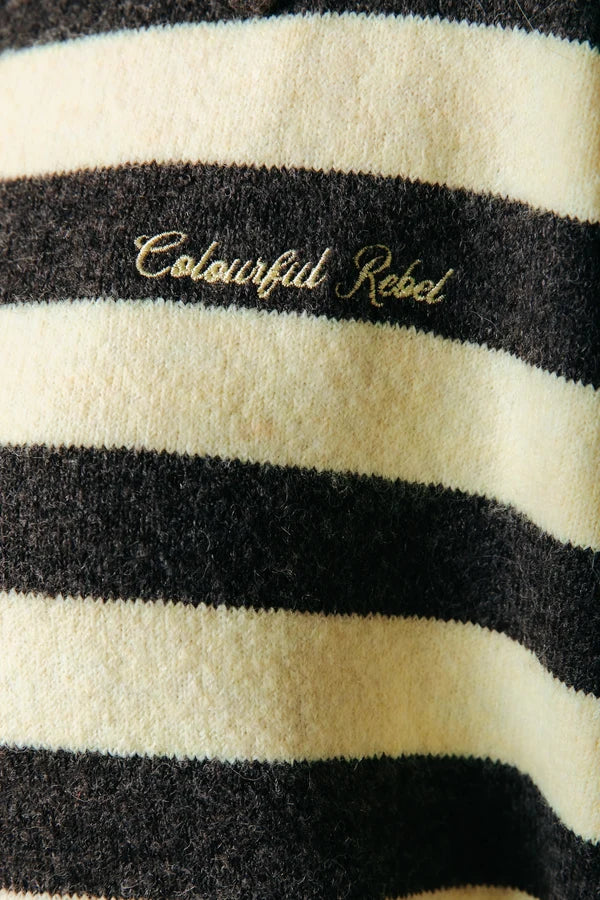 COLOURFUL REBEL PULLOVER LINSEY STRIPED FLUFFY KNIT BROWN/YELLOW