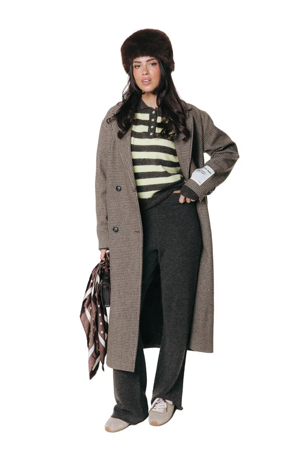 COLOURFUL REBEL PULLOVER LINSEY STRIPED FLUFFY KNIT BROWN/YELLOW