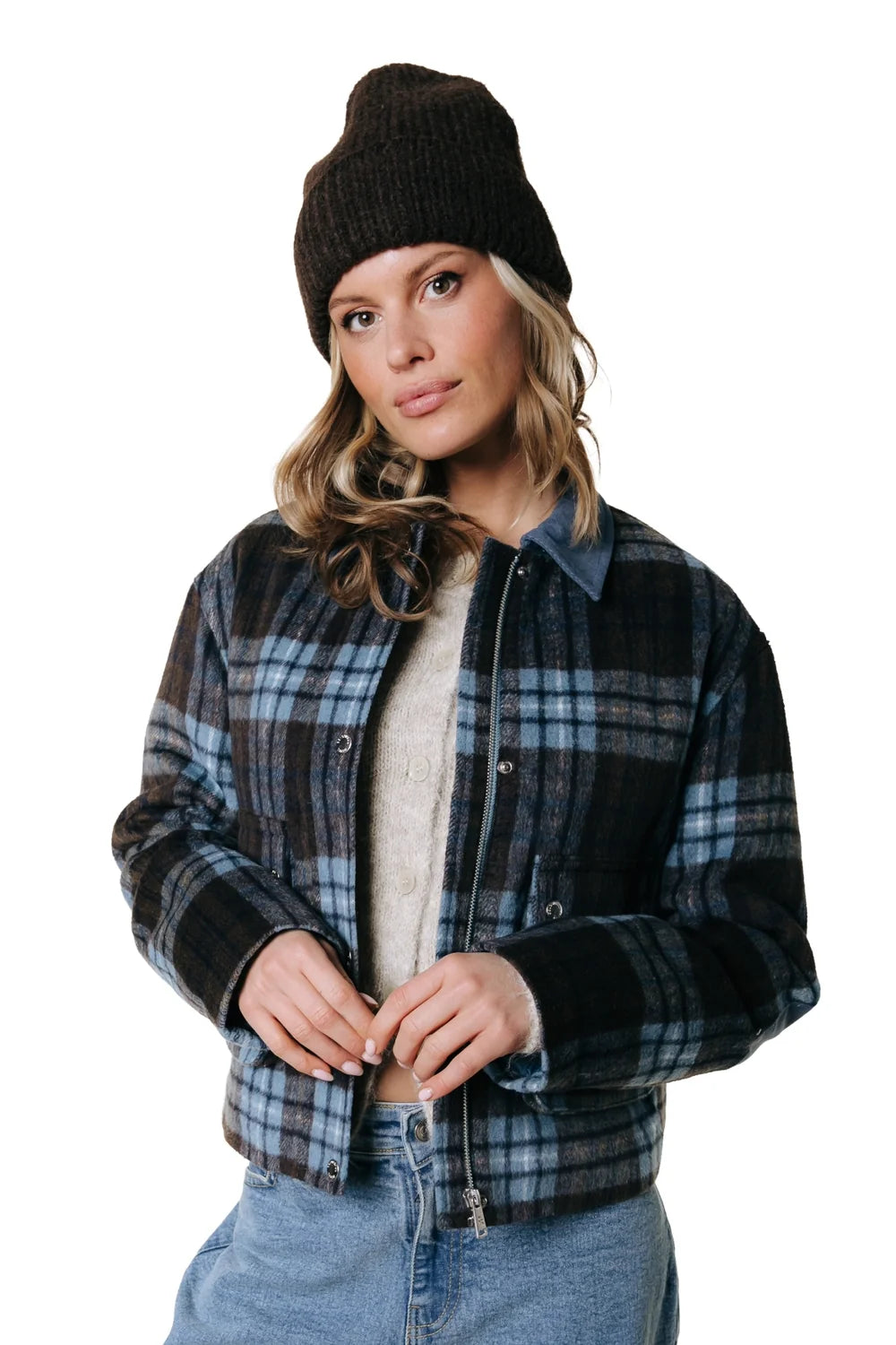 COLOURFUL REBEL JAS MALOU BRUSHED CHECK COACH JACKET MULTICOLOR
