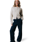 COLOURFUL REBEL PANTS RUS PINSTRIPE PINTUCK STRAIGHT DARK BLUE