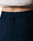COLOURFUL REBEL PANTS RUS PINSTRIPE PINTUCK STRAIGHT DARK BLUE