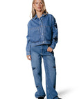 COLOURFUL REBEL JEANS ZADIE STAR STUDDED WIDE LEG MID BLUE DENIM