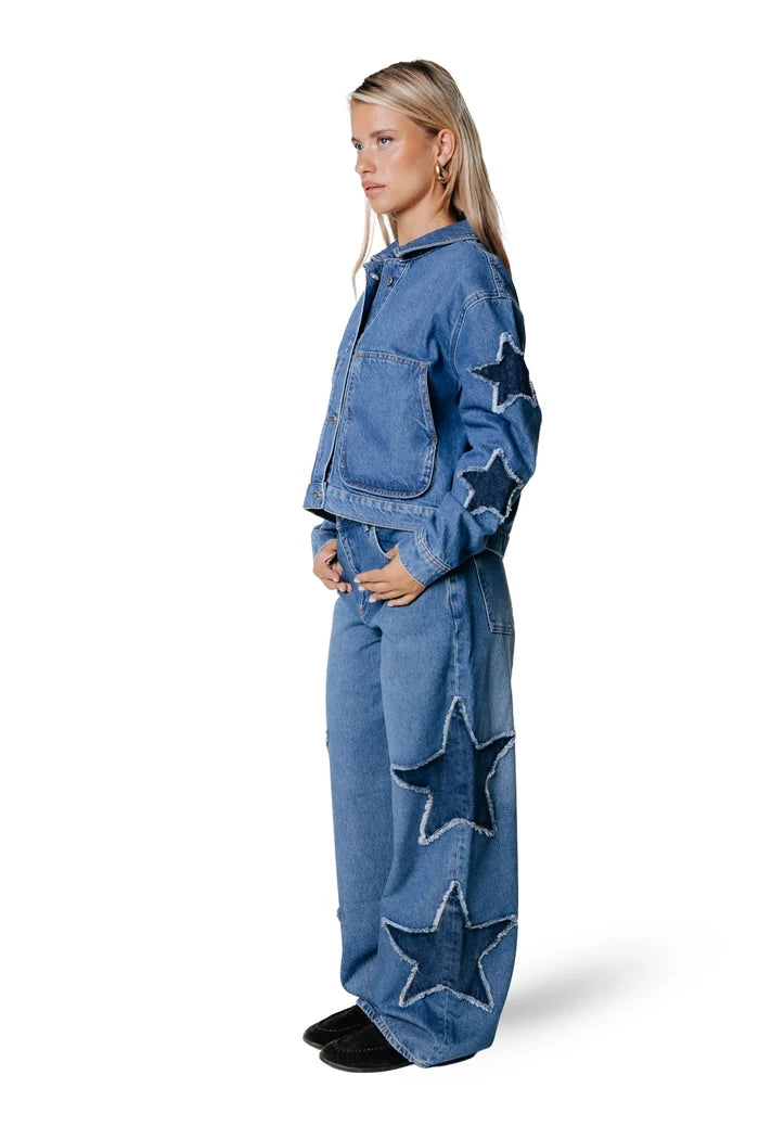 COLOURFUL REBEL JACK JO STAR WORKER JACKET MID BLUE DENIM