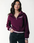COLOURFUL REBEL SWEATER UNI STRIPED CUFF ZIP MERLOT RED