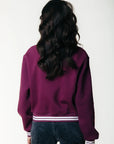COLOURFUL REBEL SWEATER UNI STRIPED CUFF ZIP MERLOT RED