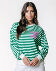 COLOURFUL REBEL SWEATER CONTRAST CUFF SWEAT STRIPE GREEN