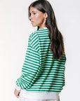 COLOURFUL REBEL SWEATER CONTRAST CUFF SWEAT STRIPE GREEN