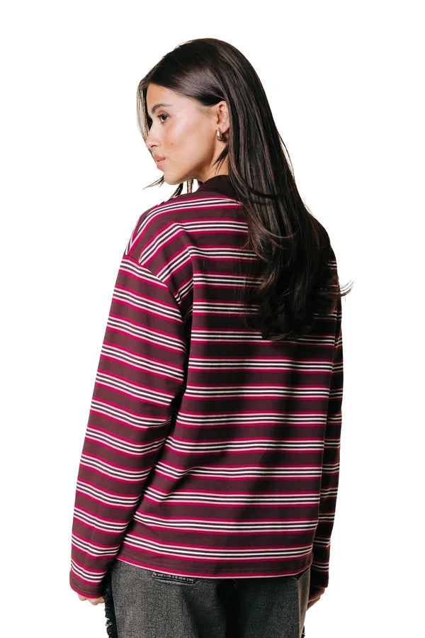 COLOURFUL REBEL SWEATER SPORT COLLAR LONGSLEEVE STRIPED SWEAT RED