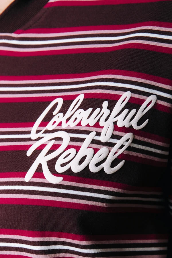 COLOURFUL REBEL SWEATER SPORT COLLAR LONGSLEEVE STRIPED SWEAT RED