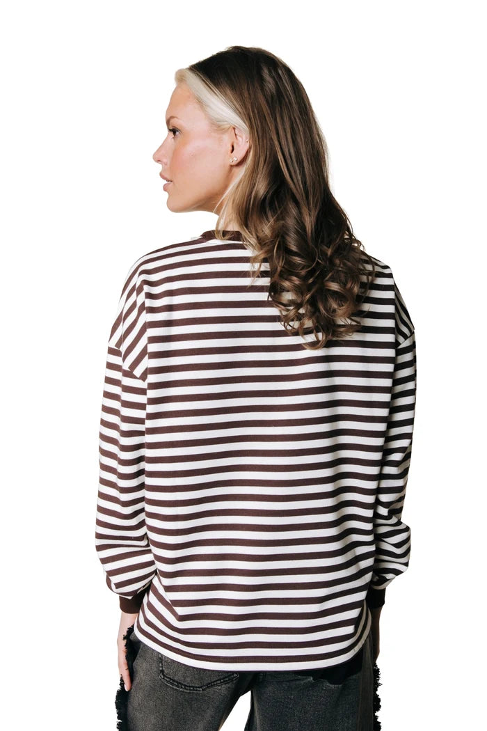 COLOURFUL REBEL SWEATER STRIPED WAVY LOGO LONGSLEEVE WHITE/BROWN