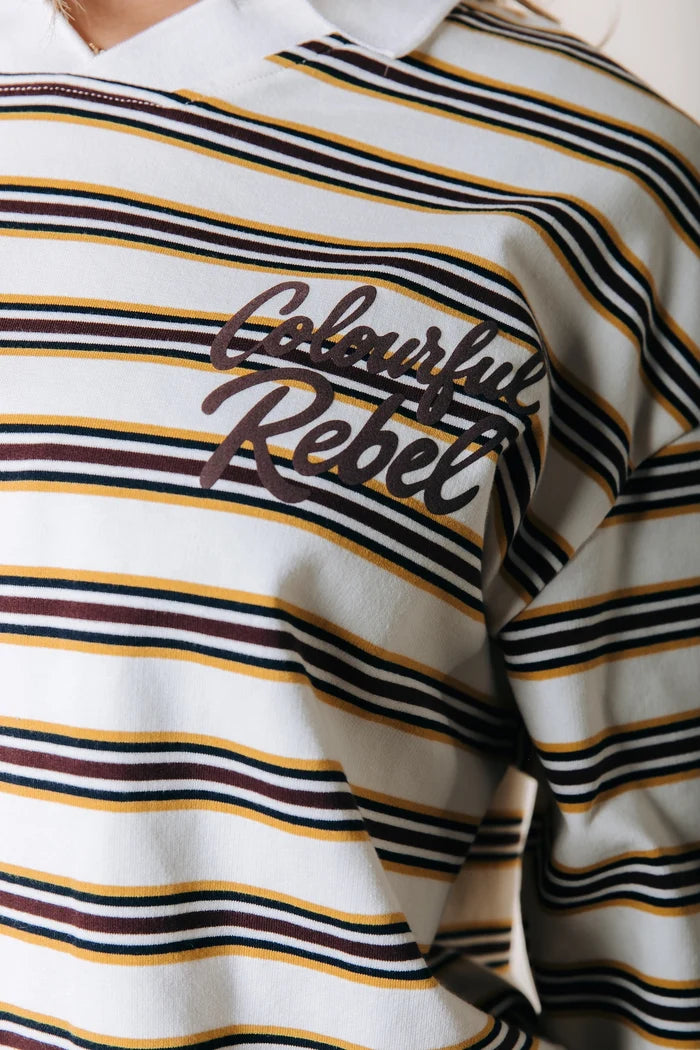 COLOURFUL REBEL SWEATER SPORT COLLAR LONGSLEEVE STRIPED SWEAT OFF WHITE