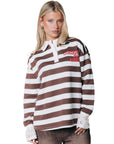 COLOURFUL REBEL SWEATER SKYLER STRIPED LACE POLO LONGSLEEVE WHITE/BROWN