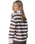 COLOURFUL REBEL SWEATER SKYLER STRIPED LACE POLO LONGSLEEVE WHITE/BROWN