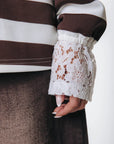 COLOURFUL REBEL SWEATER SKYLER STRIPED LACE POLO LONGSLEEVE WHITE/BROWN