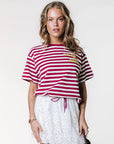 COLOURFUL REBEL T-SHIRT PUFF LOGO STRIPE LOOSEFIT DEEP BURGUNDY