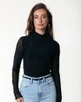 COLOURFUL REBEL TOP NEYO HEARTS MESH TURTLENECK BLACK