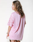 COLOURFUL REBEL T-SHIRT TAYLA 33 LACE MESH FOOTBALL LIGHT PINK