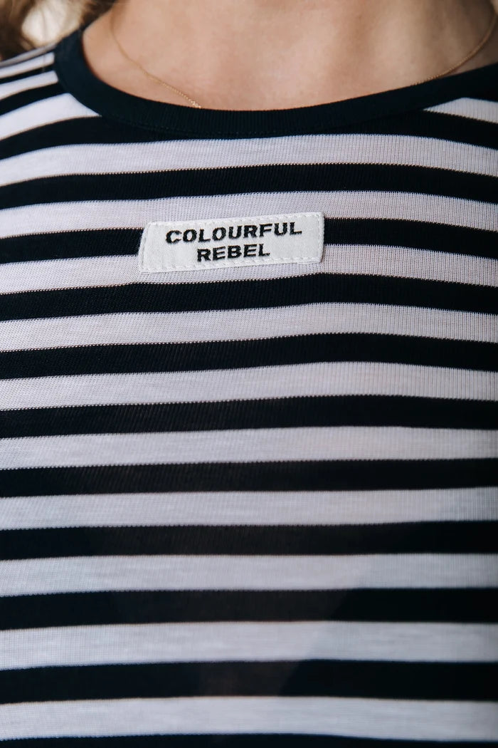 COLOURFUL REBEL TOP JUNA STRIPE ROUNDNECK DARK NAVY