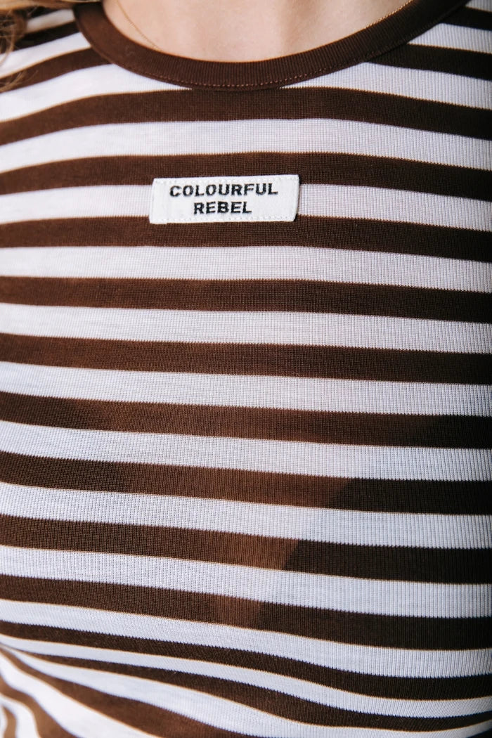 COLOURFUL REBEL TOP JUNA STRIPE ROUNDNECK BROWN