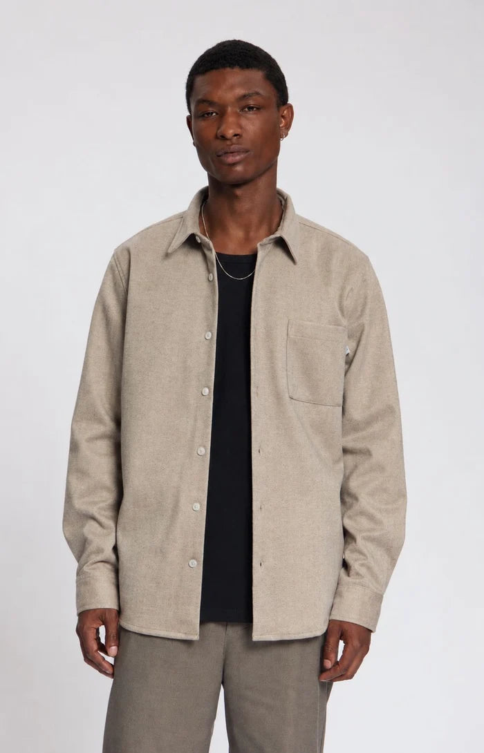 LAW OF THE SEA OVERSHIRT TROY SOFT HERRINGBONE SHIRT GREIGE