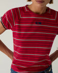 LAAGAM T-SHIRT ZAIRA EMBROIDERED LOGO TEE RED