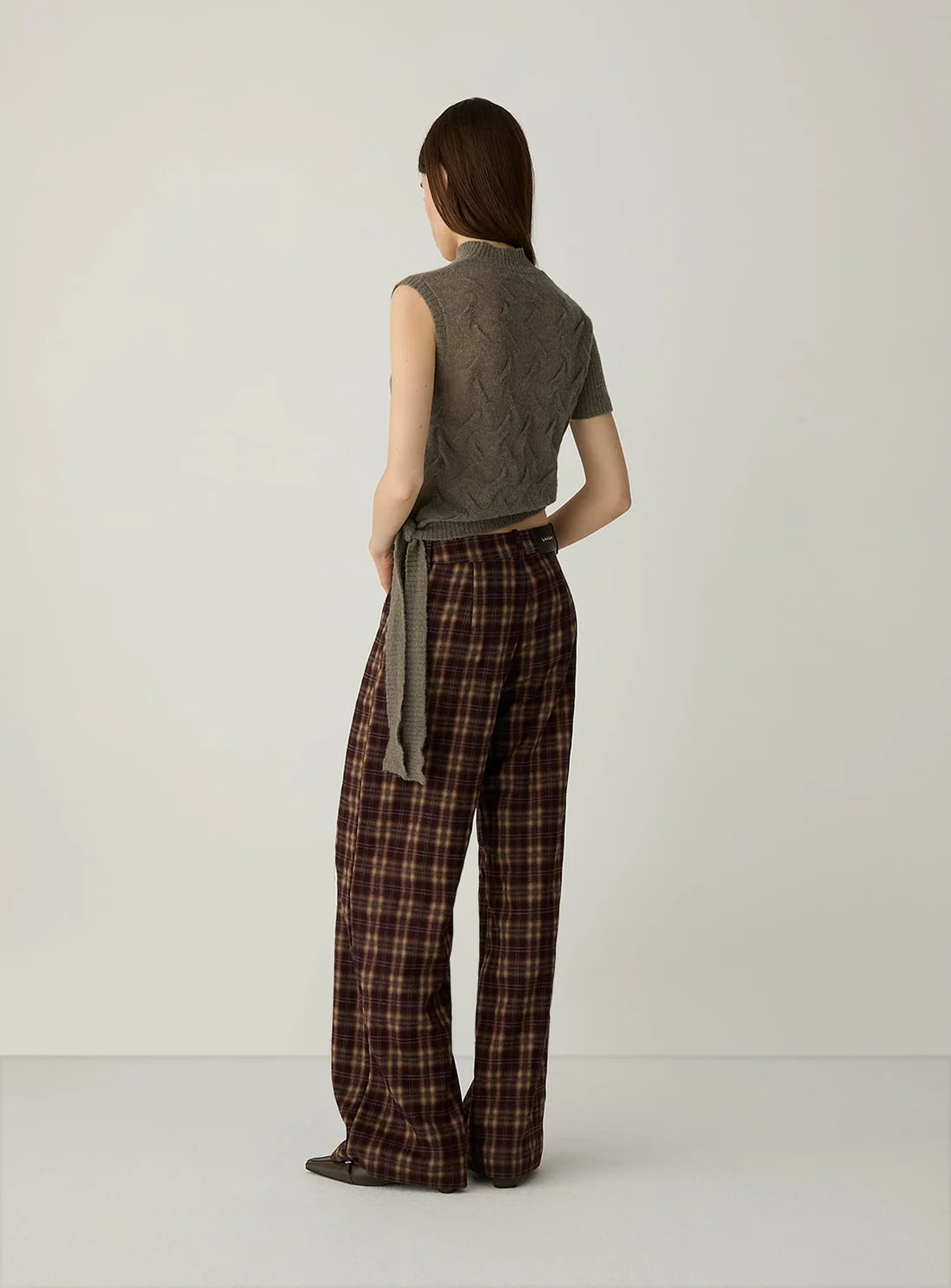 LAAGAM PANTS ZION SQUARED CHECK BROWN
