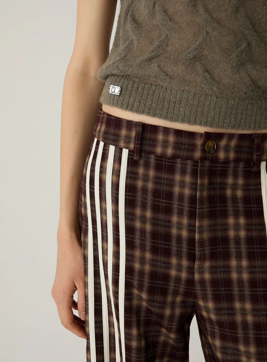 LAAGAM PANTS ZION SQUARED CHECK BROWN