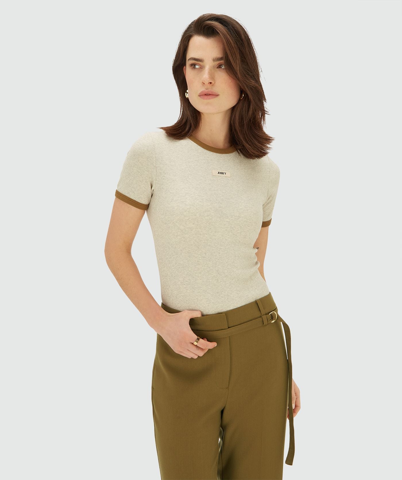 JOSH V T-SHIRT CODY SLIM FIT ECRU MELANGE