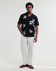 WAX LONDON OVERHEMD DIDCOT SS SHIRT ABSTRACT APPLIQUE BLACK/BEIGE