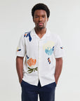 WAX LONDON OVERHEMD DIDCOT SS SHIRT CHUNKY STITCH FLOWER ECRU/MULTI