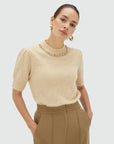 JOSH V TOP FRANKA SLIM FIT MET MERINOWOL LIGHT BEIGE MELANGE